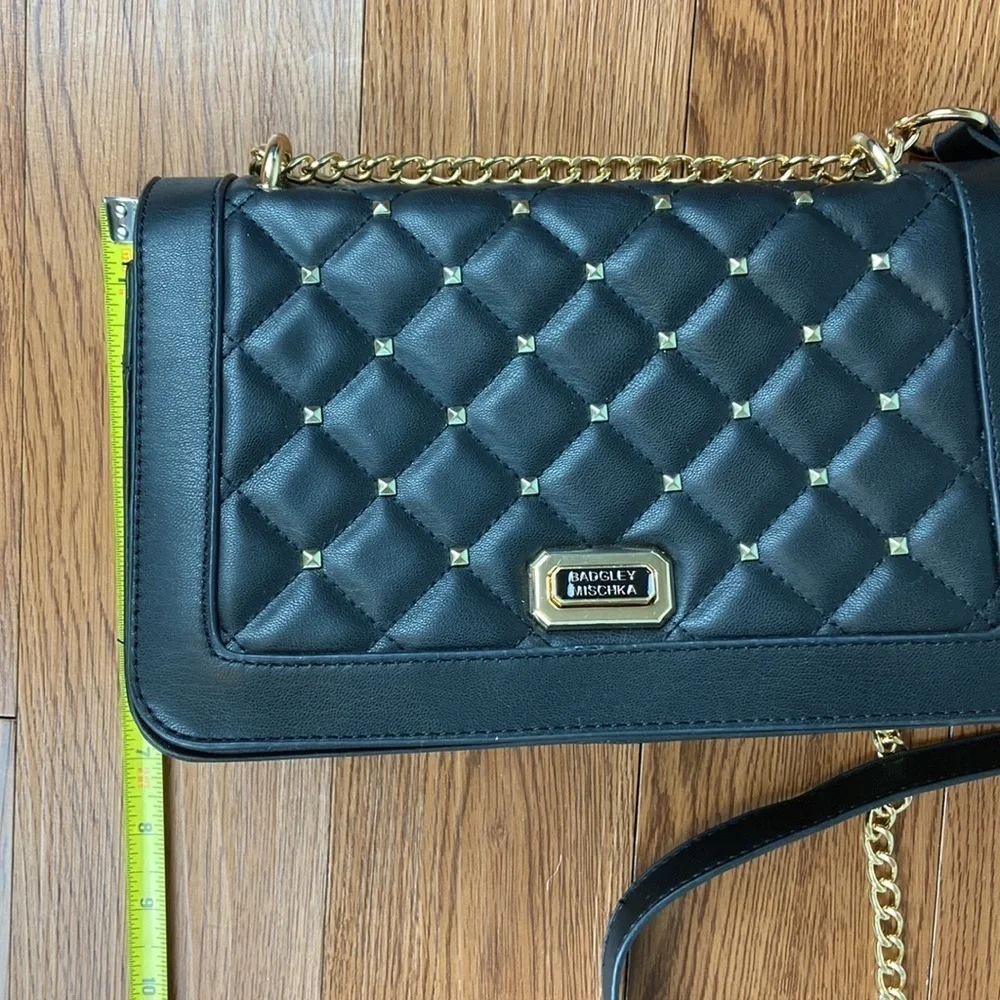 Badgley Mischka Quilted Studded Black Vegan Leather Cross Body Bag